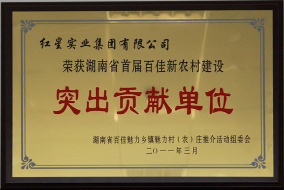 2011.3荣获湖南省首届百佳新农村建设“突出贡献单位”称号